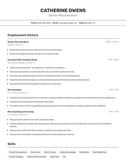 Senior Merchandiser Resume