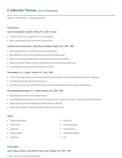 Senior Merchandiser Resume