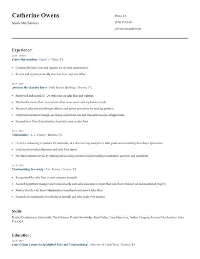 Senior Merchandiser Resume