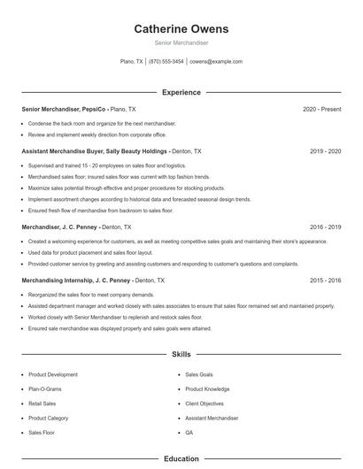 Senior Merchandiser Resume