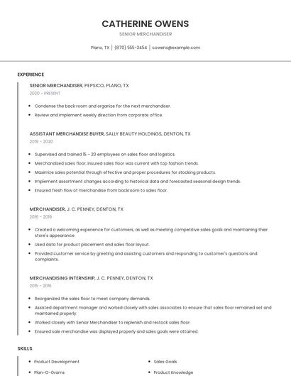 Senior Merchandiser Resume