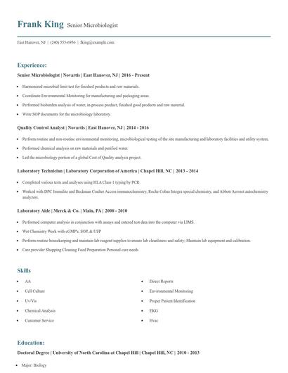Senior Microbiologist Resume
