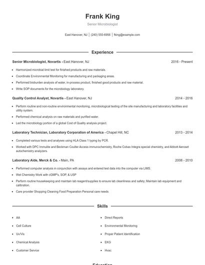 Senior Microbiologist Resume