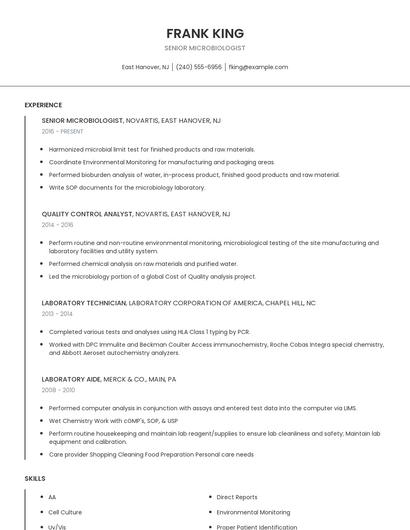 Senior Microbiologist Resume