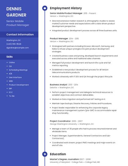 Senior Mobile Product Manager Resume