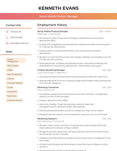 Senior Mobile Product Manager Resume
