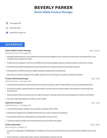 Senior Mobile Product Manager Resume