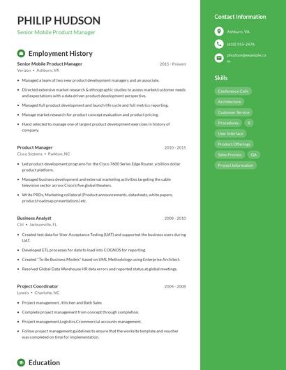 Senior Mobile Product Manager Resume