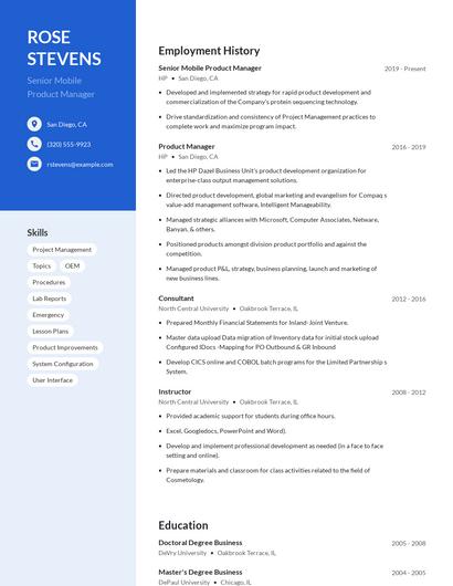 Senior Mobile Product Manager Resume