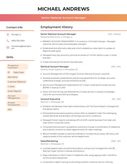 Senior National Account Manager Resume