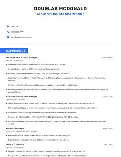 Senior National Account Manager Resume