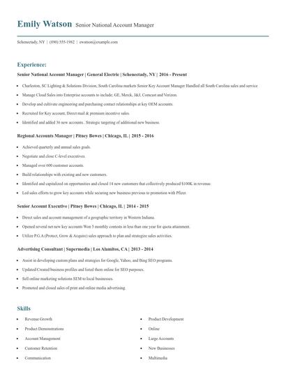 Senior National Account Manager Resume
