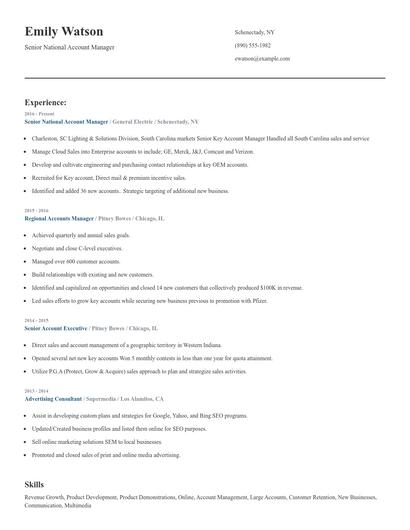 Senior National Account Manager Resume