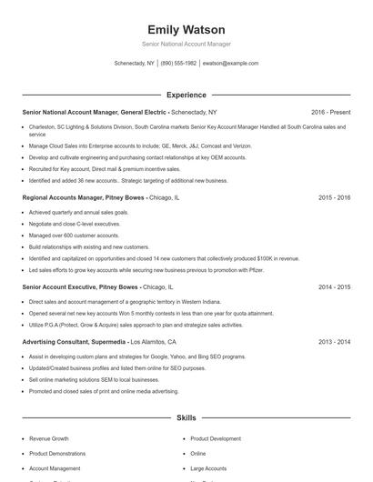 Senior National Account Manager Resume