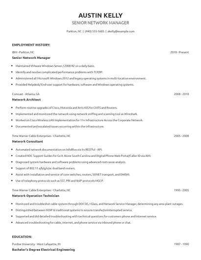 Senior Network Manager Resume