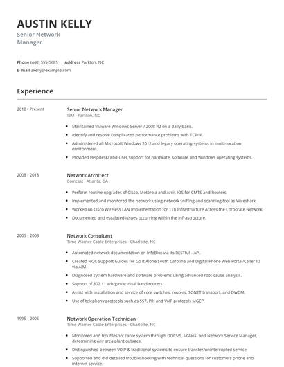 Senior Network Manager Resume
