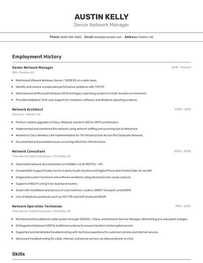 Senior Network Manager Resume