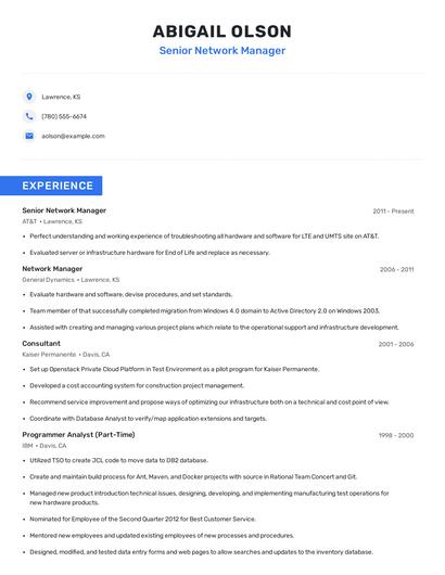 Senior Network Manager Resume