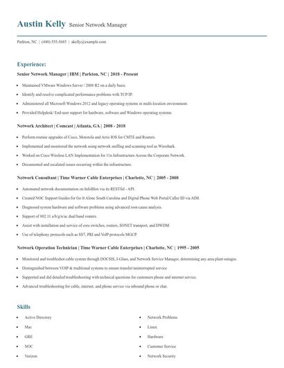 Senior Network Manager Resume