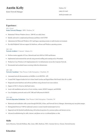 Senior Network Manager Resume