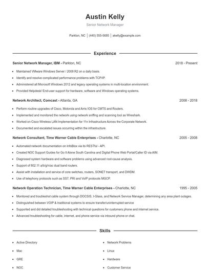 Senior Network Manager Resume