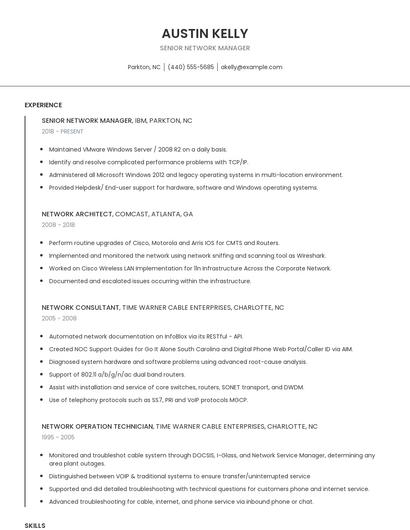 Senior Network Manager Resume