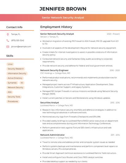Senior Network Security Analyst Resume