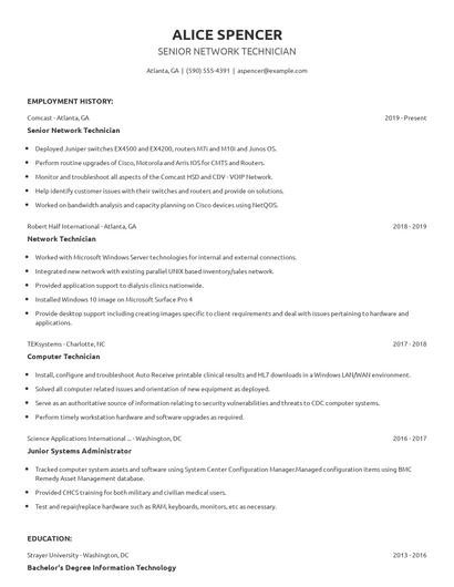 Senior Network Technician Resume