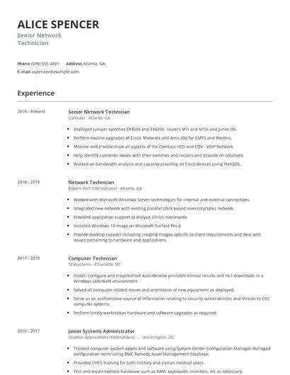 Senior Network Technician Resume