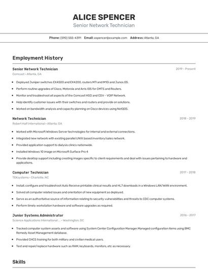 Senior Network Technician Resume