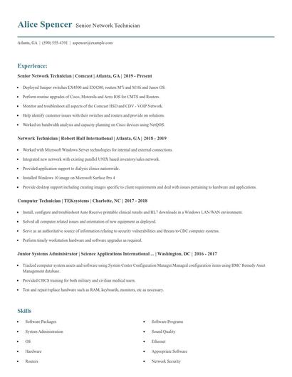 Senior Network Technician Resume