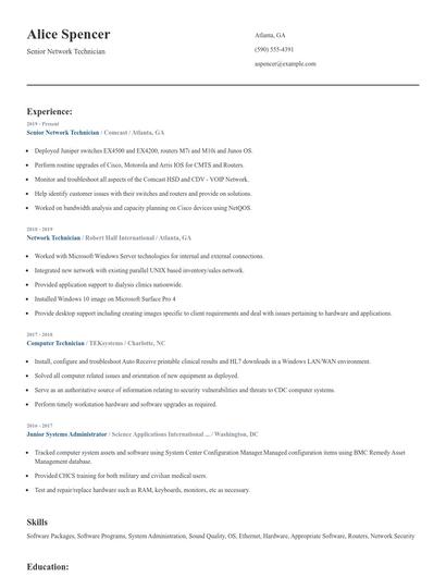 Senior Network Technician Resume