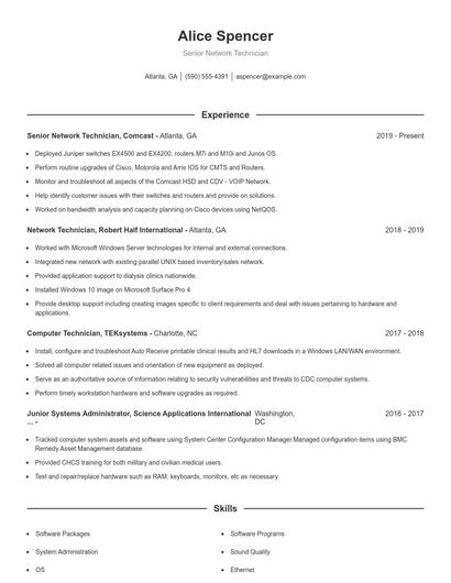 Senior Network Technician Resume
