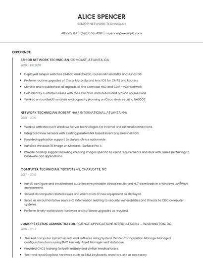 Senior Network Technician Resume