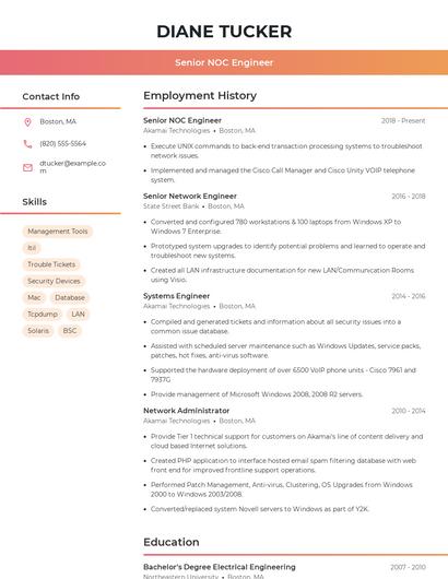 Senior NOC Engineer Resume