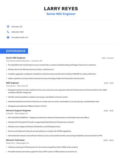 Senior NOC Engineer Resume