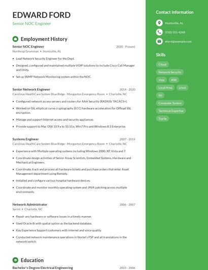 Senior NOC Engineer Resume