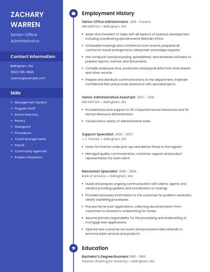 Senior Office Administrator Resume