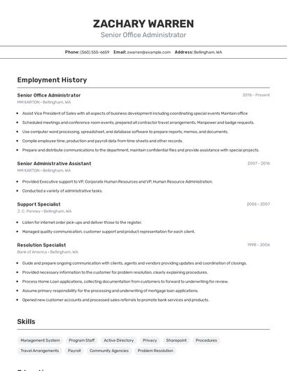 Senior Office Administrator Resume