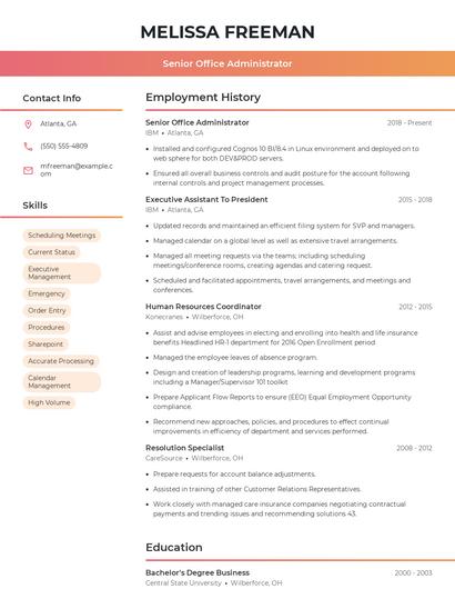 Senior Office Administrator Resume