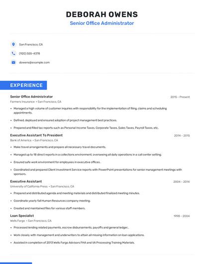 Senior Office Administrator Resume