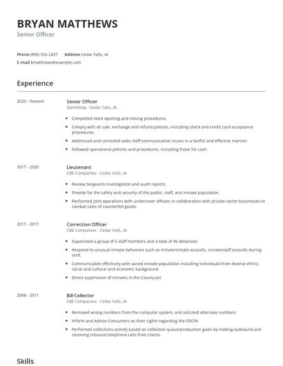 Senior Officer Resume