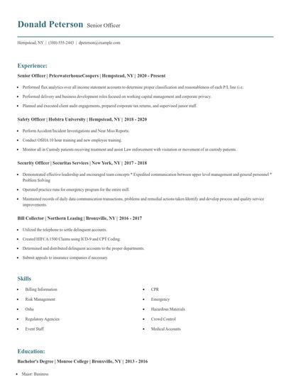Senior Officer Resume