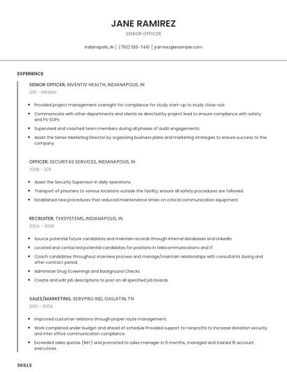 Senior Officer Resume