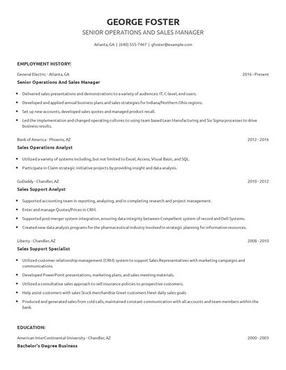 Senior Operations And Sales Manager Resume