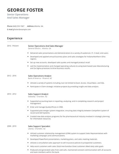 Senior Operations And Sales Manager Resume