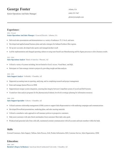 Senior Operations And Sales Manager Resume
