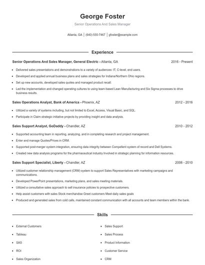 Senior Operations And Sales Manager Resume