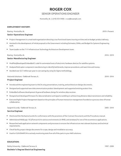 Senior Operations Engineer Resume