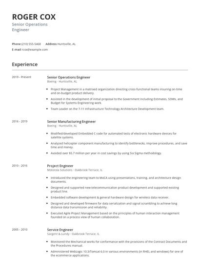 Senior Operations Engineer Resume